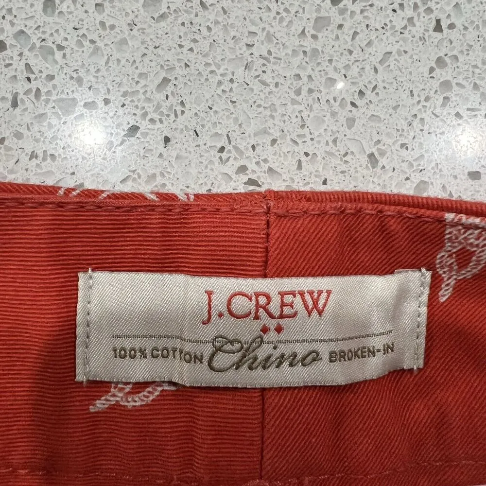 J. Crew Factory Sz 2 Shorts Chino Broken In Orange Nautical Anchor Print Women’s - Image 4
