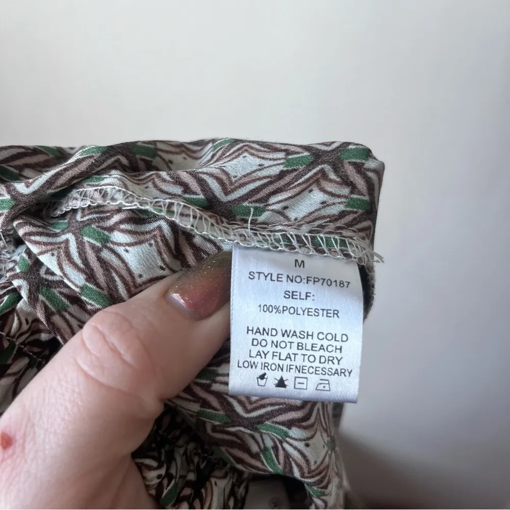 Calista Patterned High Rise Wide Leg Pants M Green Size M - Image 4