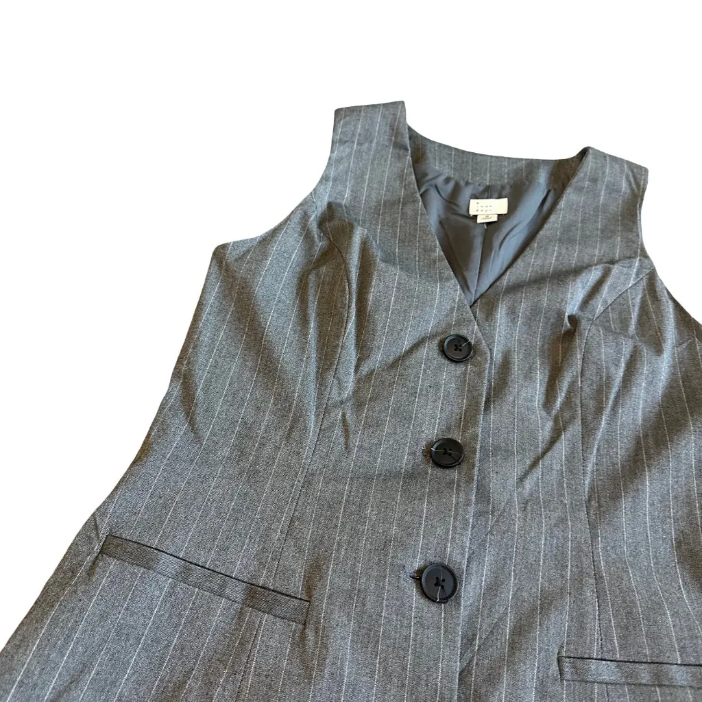 A New Day Sleeveless Mini Dress Vest Grey White Pinstripe Size Medium Women's - Image 3
