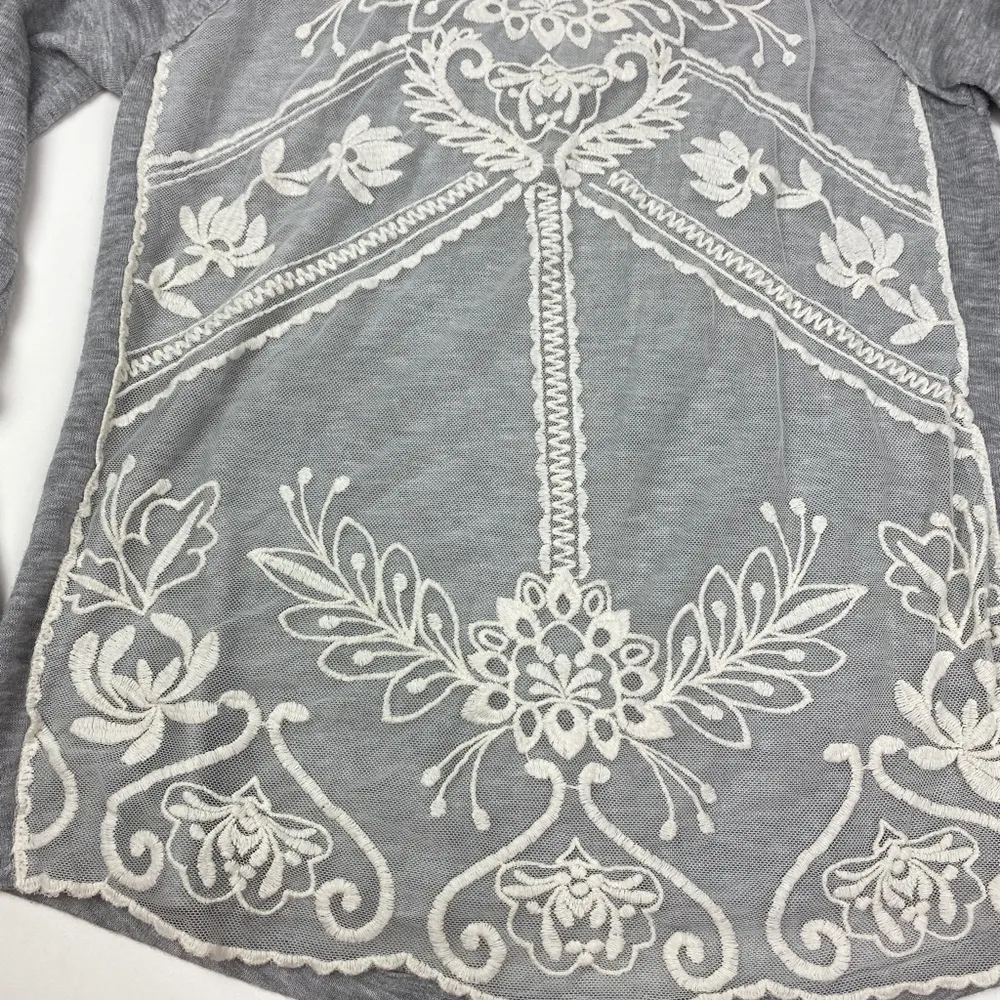 Altard State Gray Lace Detail Top with Bell Sleeves S - Image 3