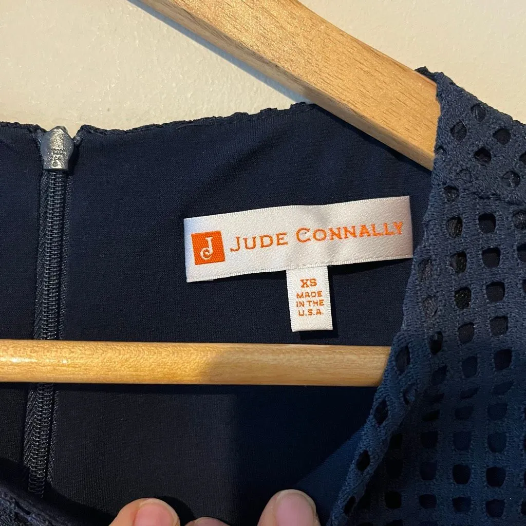 Jude Connally Danielle Dress Spring Lace Navy Blue 3/4 Scalloped Bell Sleeve XS - Image 5