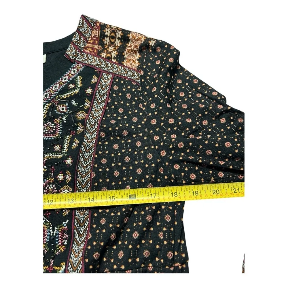 Style & Co Black Brown Boho Embroidered Beaded Floral Nylon Mesh Tiered Dress PL - Image 13