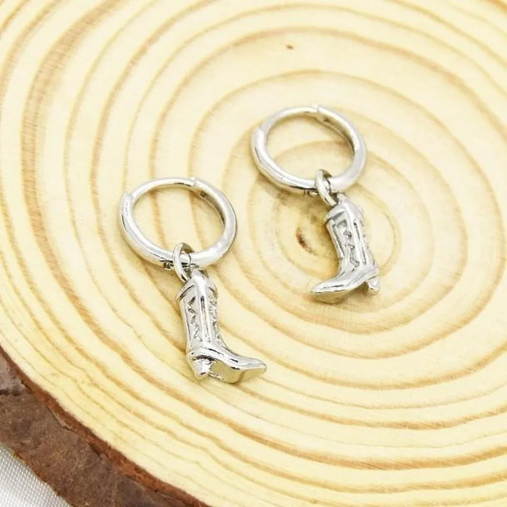 Small Silver Cowboy Boot Earrings - Image 4