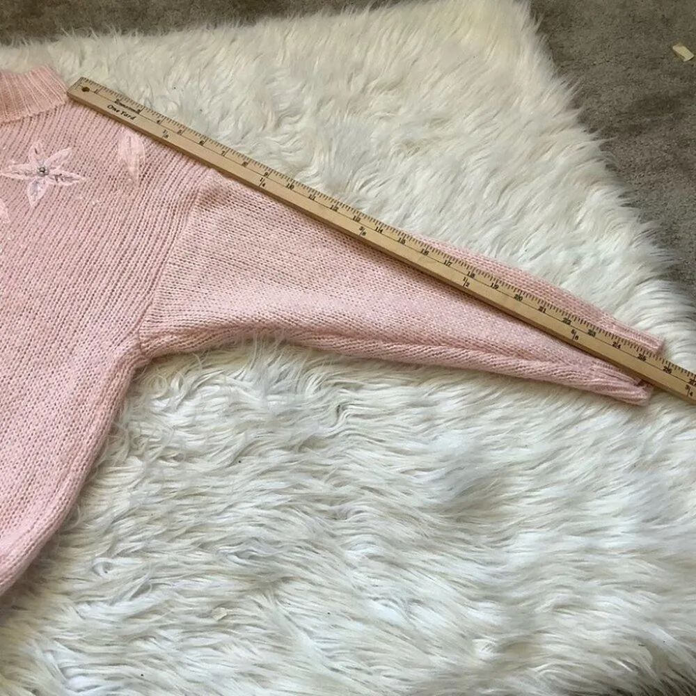 Shenanigans Size Large Vintage 80's Retro Cute Kawaii Light Pink Pastel Sweater - Image 7