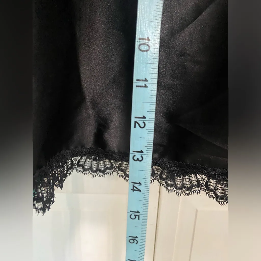 POL Black Satin Cami‎ Open Tie Back Lace Trim Adjustable Straps Size M - Image 4