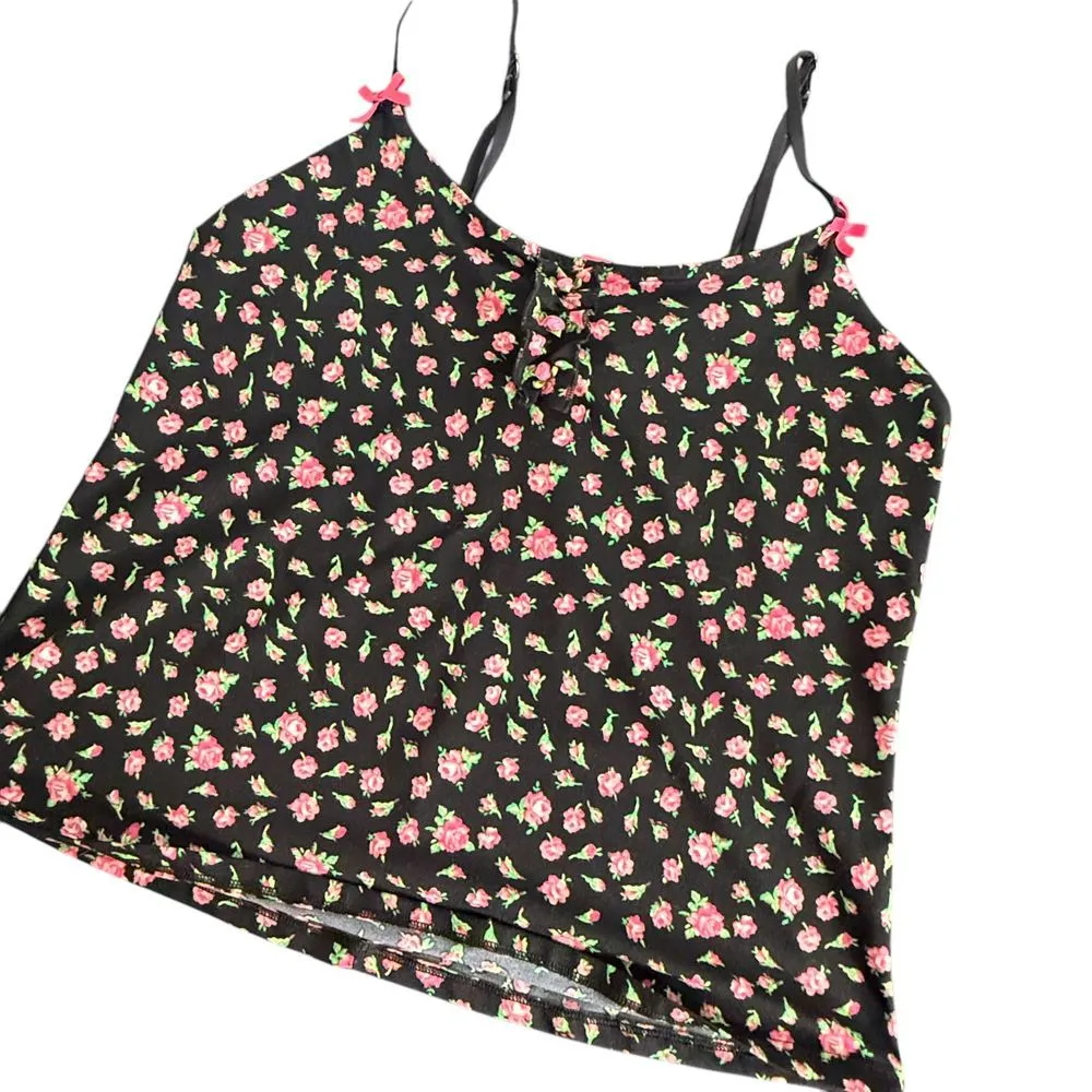 Betsey Johnson Lounge Cami Top Size S Black Pink‎ Coquette Fairy Feminine - Image 5