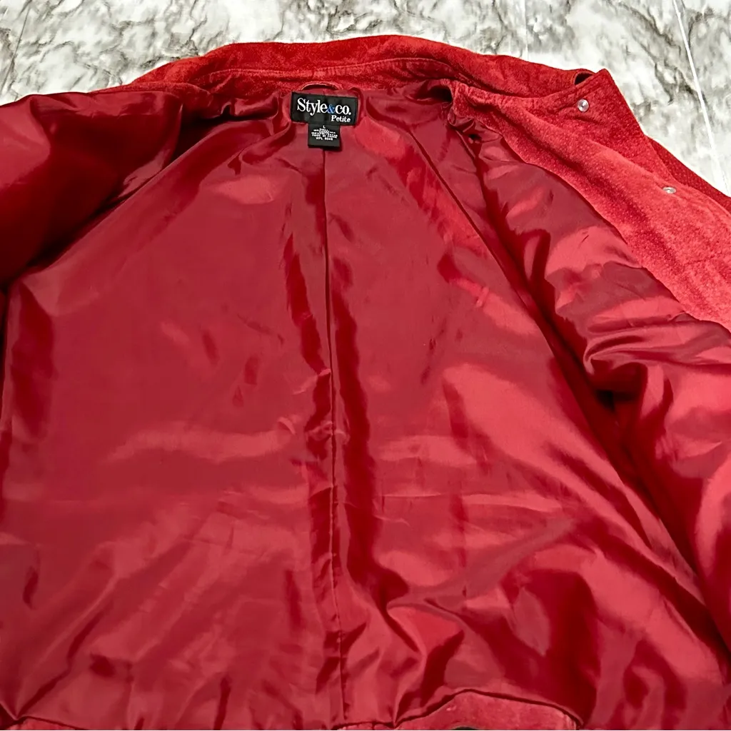Style of New York Petite Women’s Sz L Red Suede  Button Down Jacket Fall Festive - Image 14