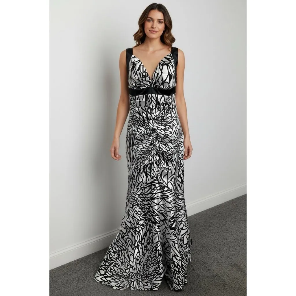 Morgan & Co Black White Halter Mermaid Gown Criss Cross Back Special Occassion S - Image 2