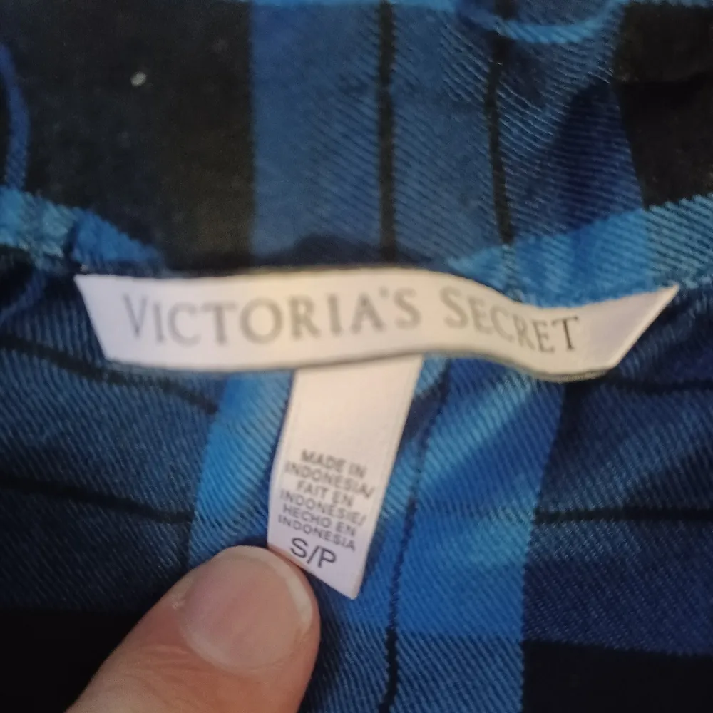 Victorias Secret Flannel Pajama Top Women's Small Petite Blue Plaid Long… - Image 2