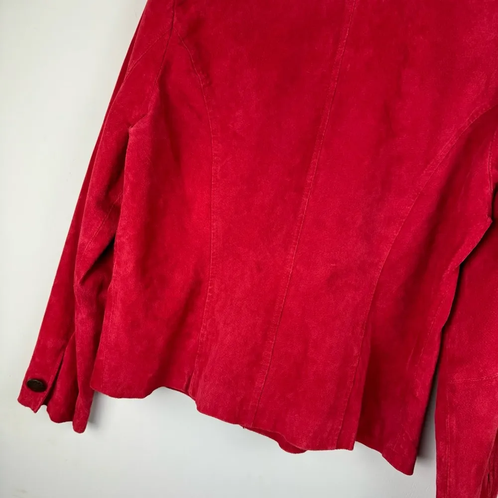 Y2K Red Suede Leather Western Chic Jacket Sz Large Corset Seam Moto - Image 14