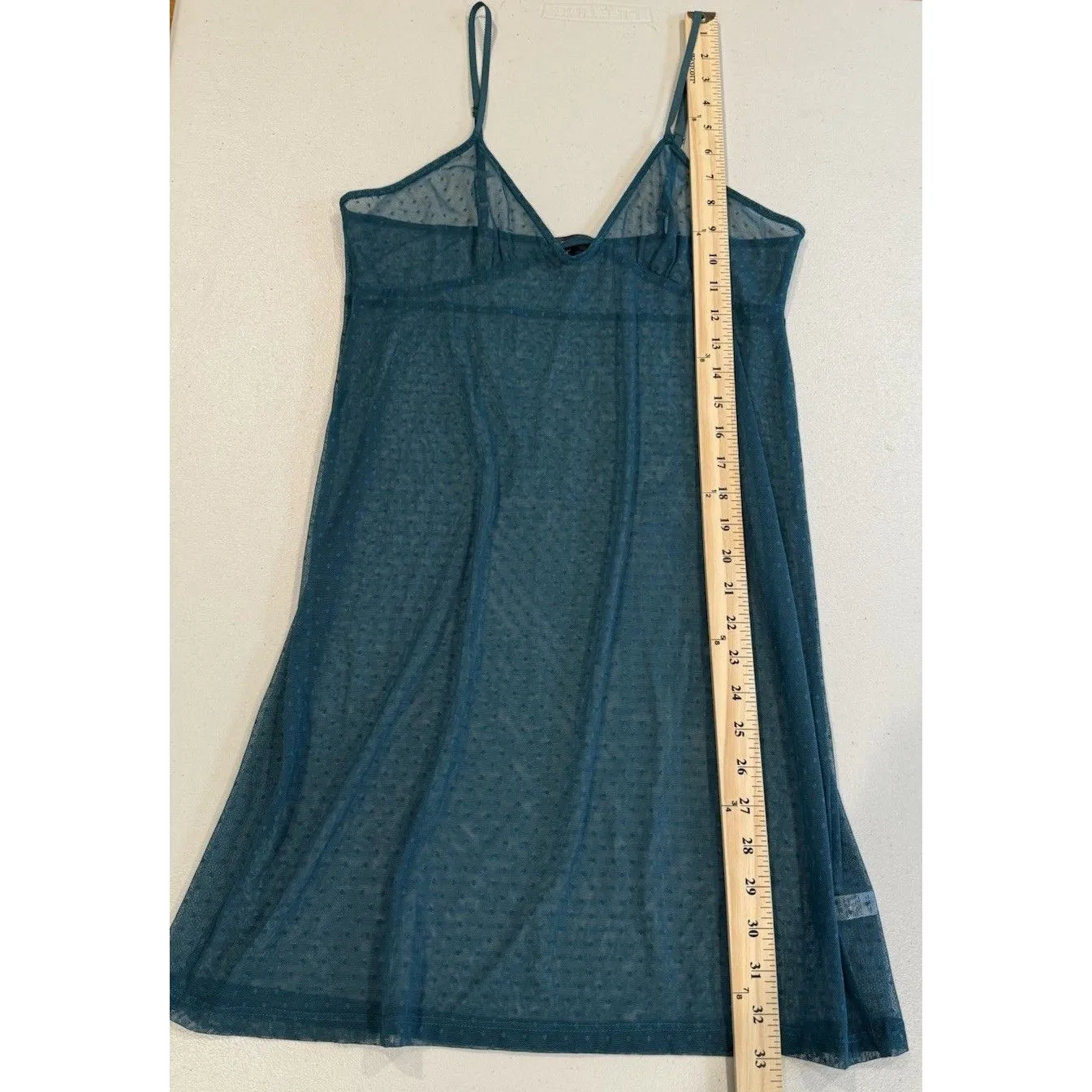 Joe's Lingerie Dress Womens Medium Teal Sheer Polka Dot Festival Chemise Stretch - Image 4
