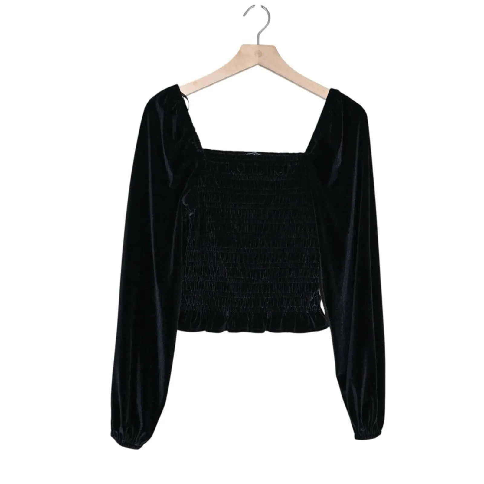 Bagatelle Womens S Black Shirred Velvet Top - Image 2