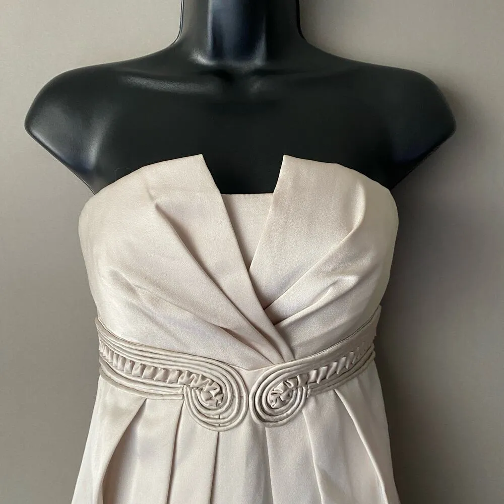 BCBG Maxazria‎ sz 0 beige sleeveless pleated mini cocktail dress - Image 2
