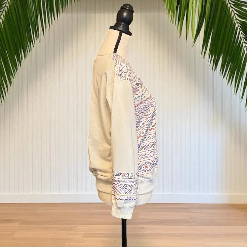 Vintage BLAST Petites Cream Floral Geometric Print Sweatshirt – Size M White Size M - Image 3