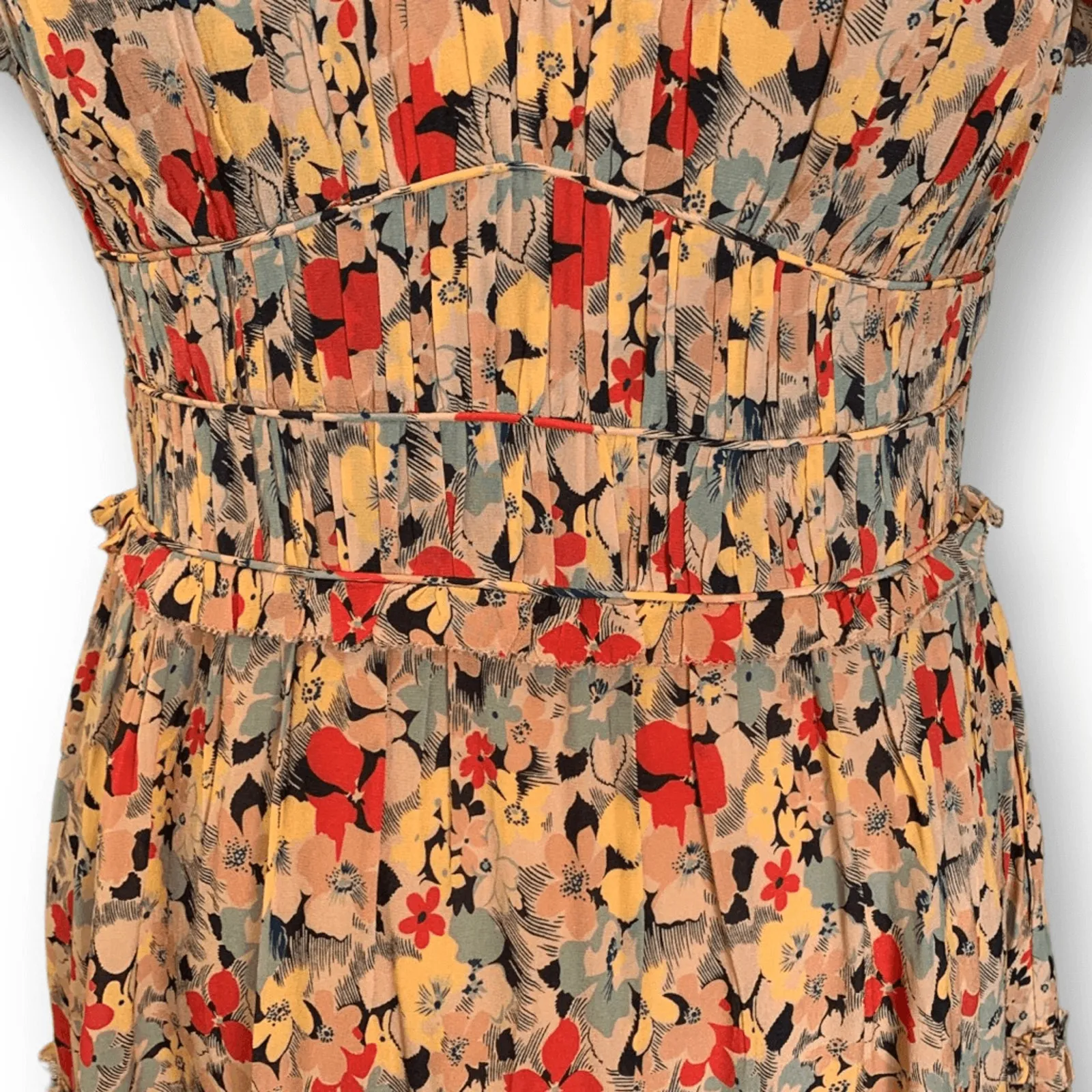 SEA New York Silk Floral Midi Dress Smocked Waist Flutter Sleeve Large New Yellow - Image 5