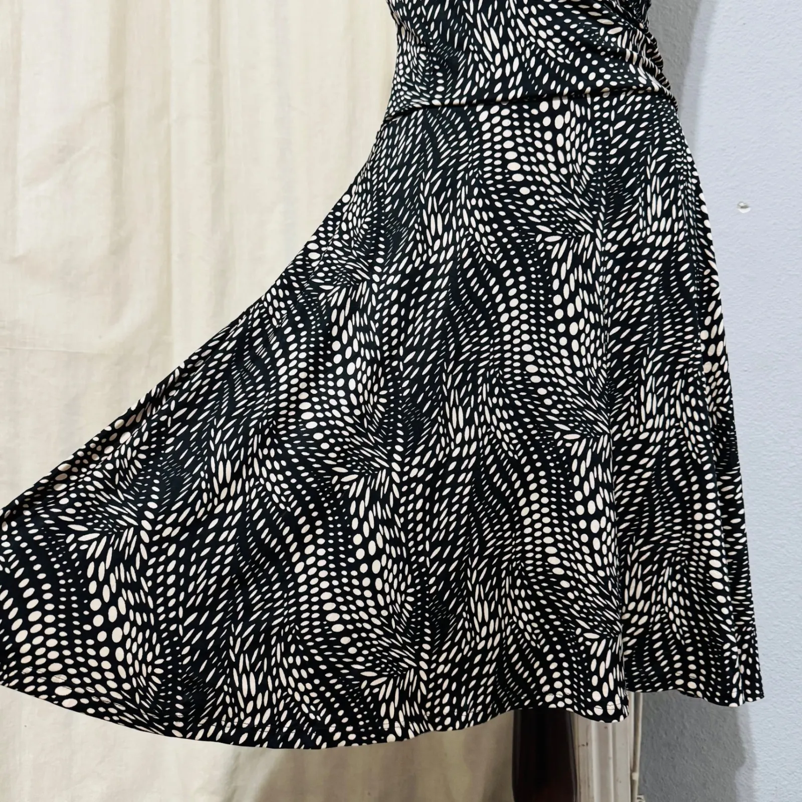 O'LALA Women Y2K Black Tan Abstract Dot Print Babydoll Spaghetti Strap Dress XS - Image 3