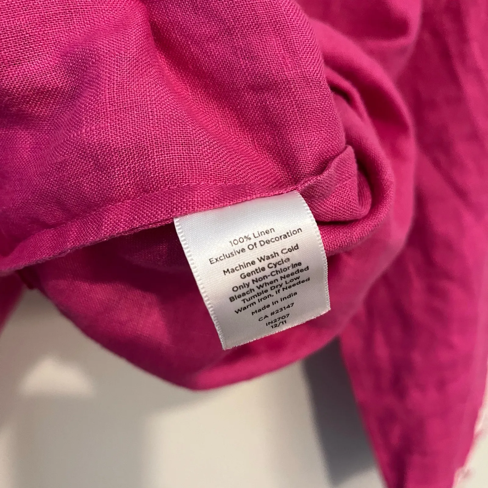 Talbots Top 100% Linen Shirt Long Sleeve Notch Neck Pink White Trim Accents Med - Image 5