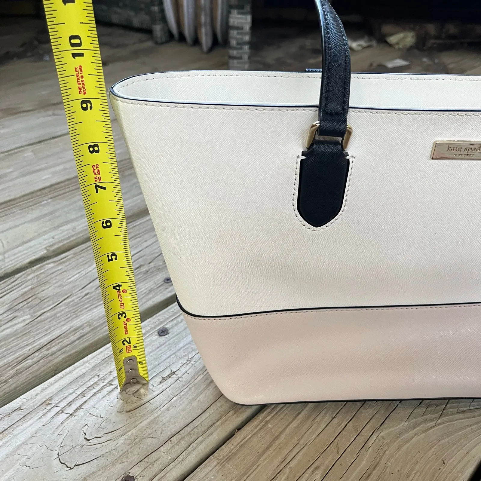 Kate Spade Laurel Way Medium Dally Tote Bag Saffiano Leather Cream Colorblock - Image 10