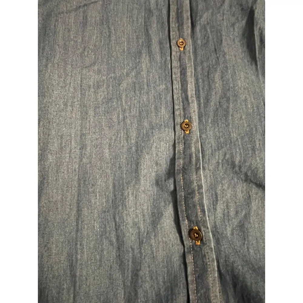 Forever 21 Denim Chambray Dress Tunic Shirt Sleeveless Raw Edge 100% cotton Sz L - Image 3