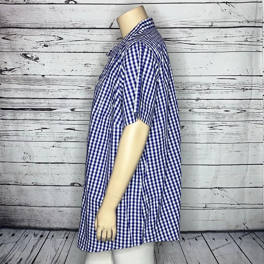 Woman Within Size 26/28 2X Blue & White Plaid Check Button Down Tunic Shirt Top - Image 2