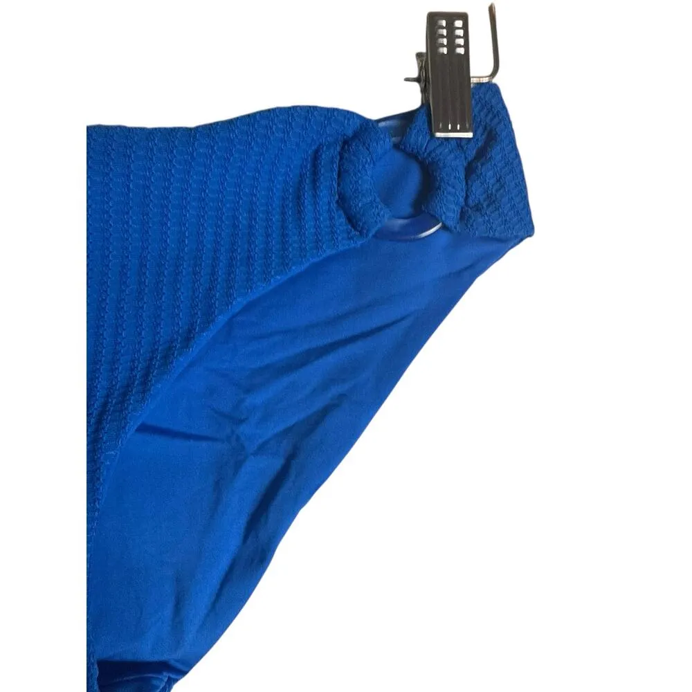 BECCA Blue Gracie O-Ring Sides Ribbed Hipster Bikini Swimsuit Bottoms Size Large - Image 4