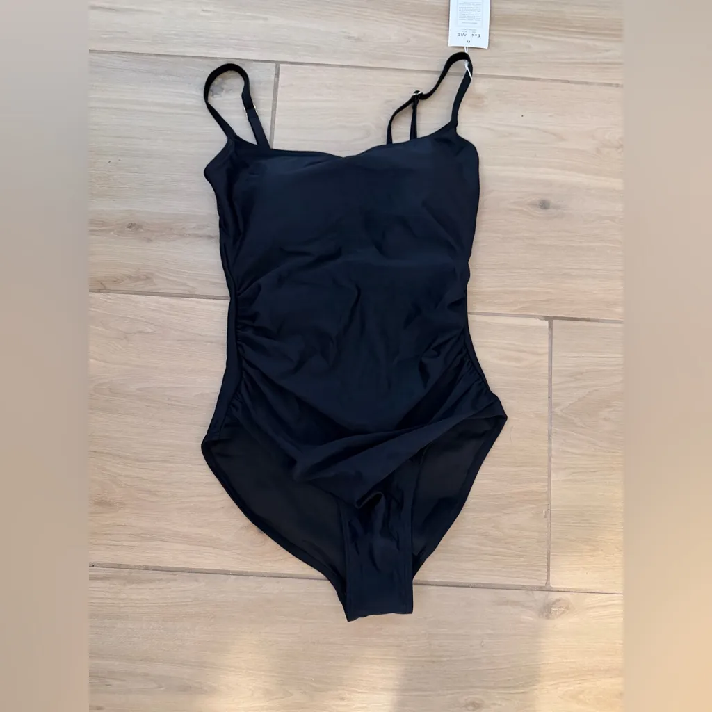 NEW 1 Pc Swimsuit Bathing Suit 1 Piece Swimwear Tummy Control Ruched Small Black - Image 4