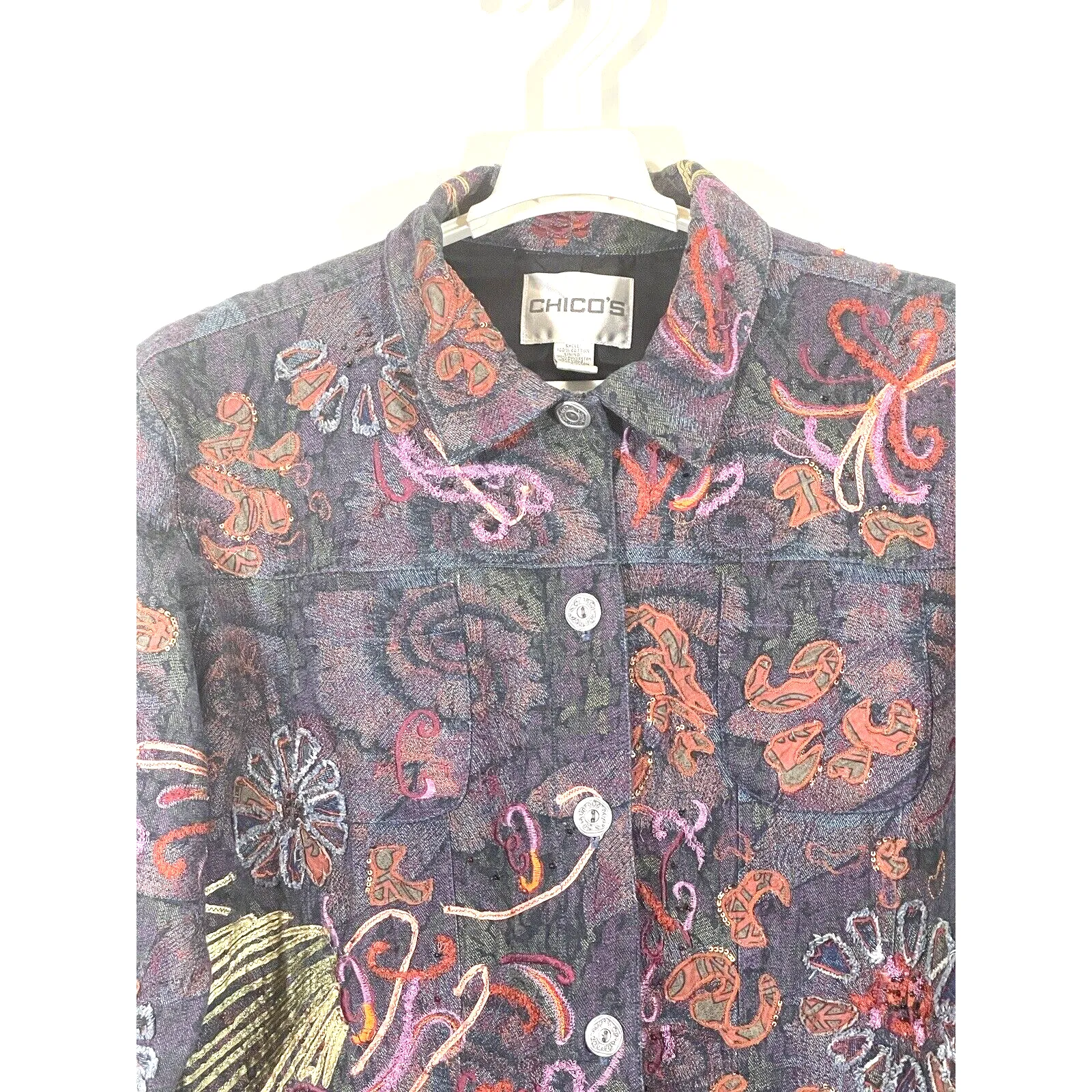 Chicos Soutache Embroidered Jacket Size 2 US 12 Art to Wear Artsy Boho Textured - Image 2