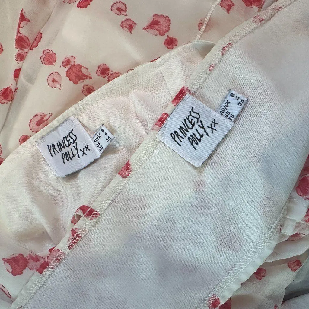 PRINCESS POLLY Two Piece Set Crop Top Tank & Ruched Mini Skirt Size 4 FLoral - Image 10