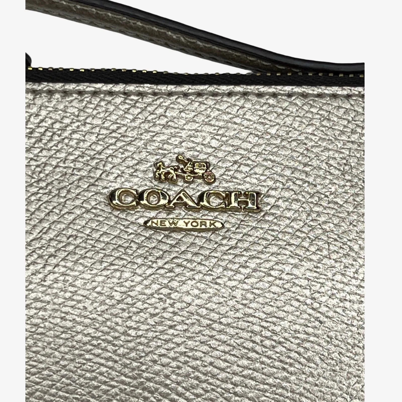Coach Metallic Leather Large Corner Zip Wristlet Gold Pebbled Leather - Image 2
