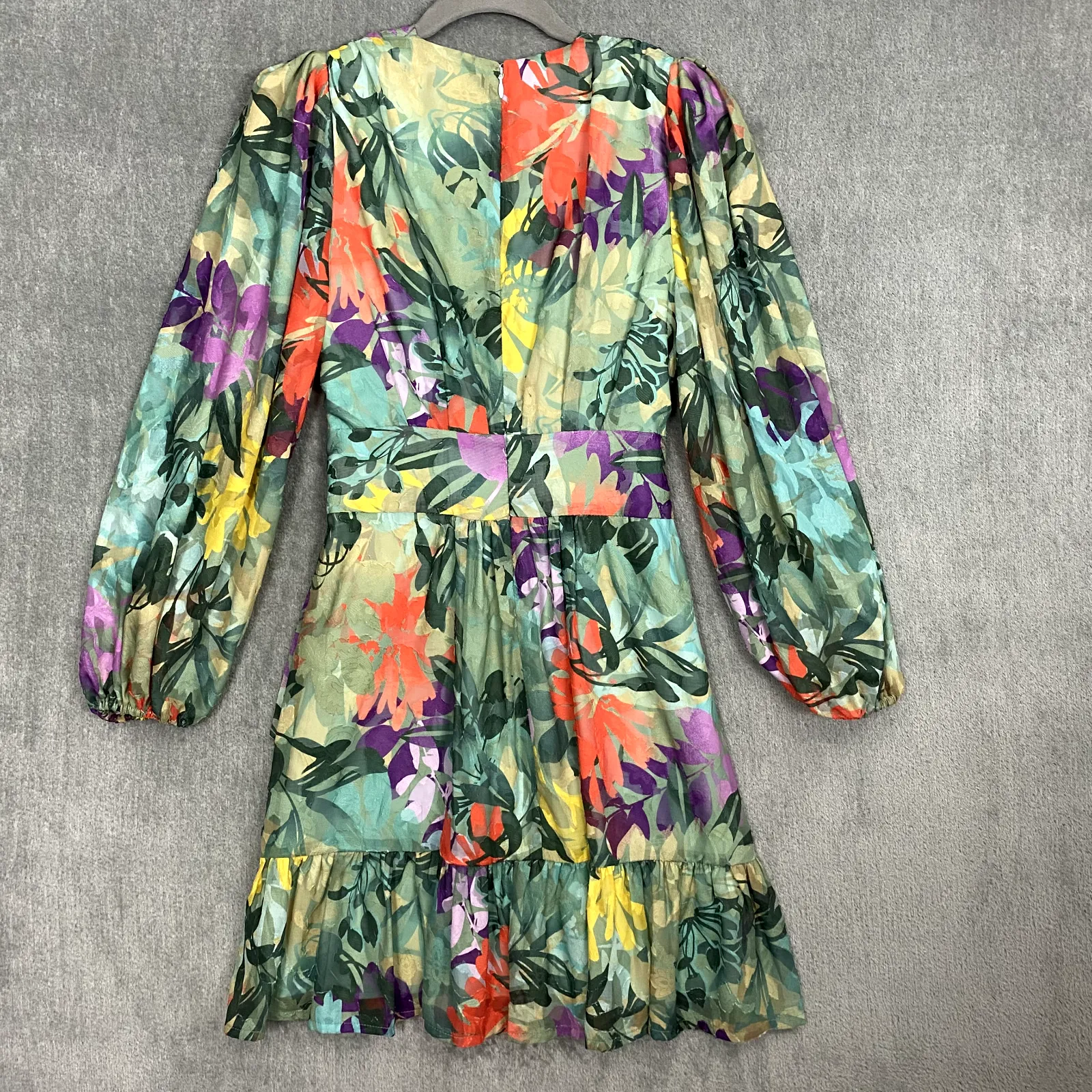 Alex Marie Women Dress 2P Simone Tropical Sage Floral Vibrant Sheer Puff Sleeves - Image 6