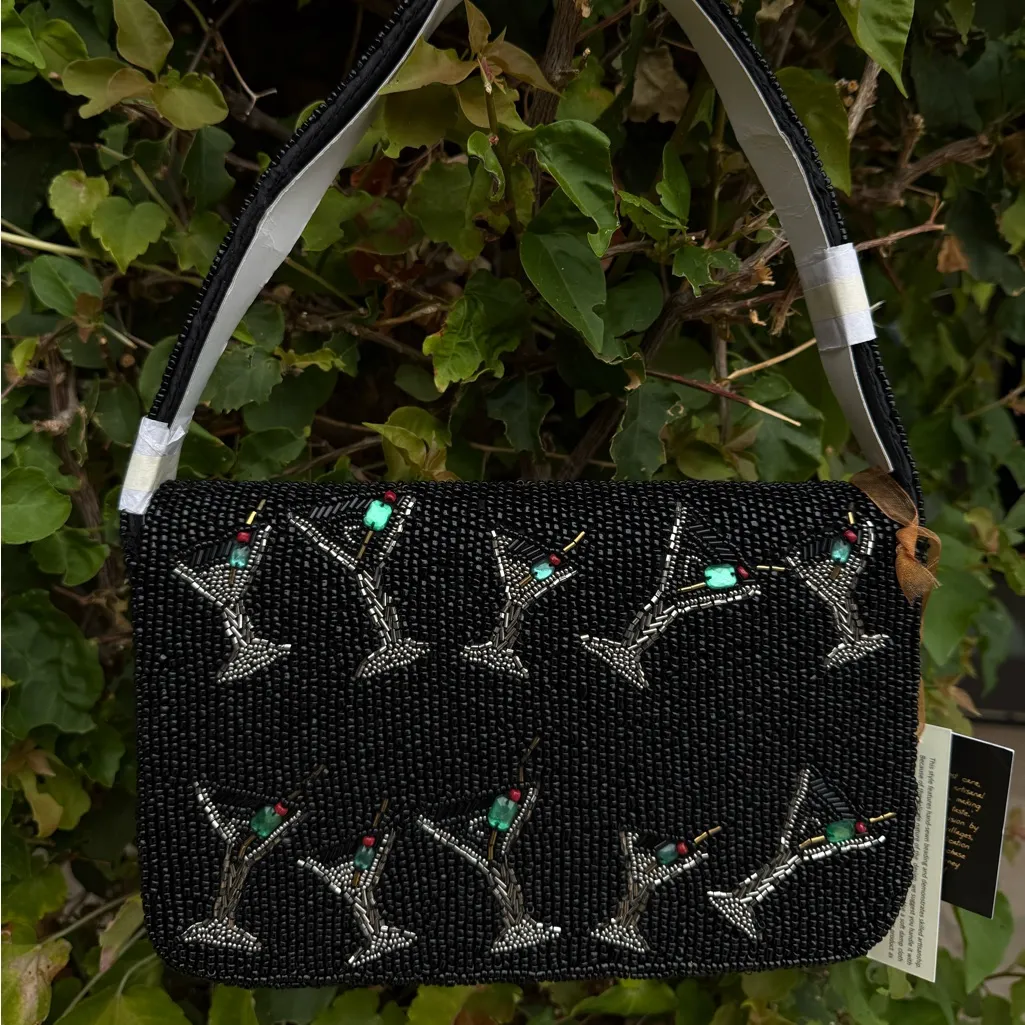 NWT Brand New Dirty Martini Olives Black Beaded Bag Made in India Handcrafted - Image 3