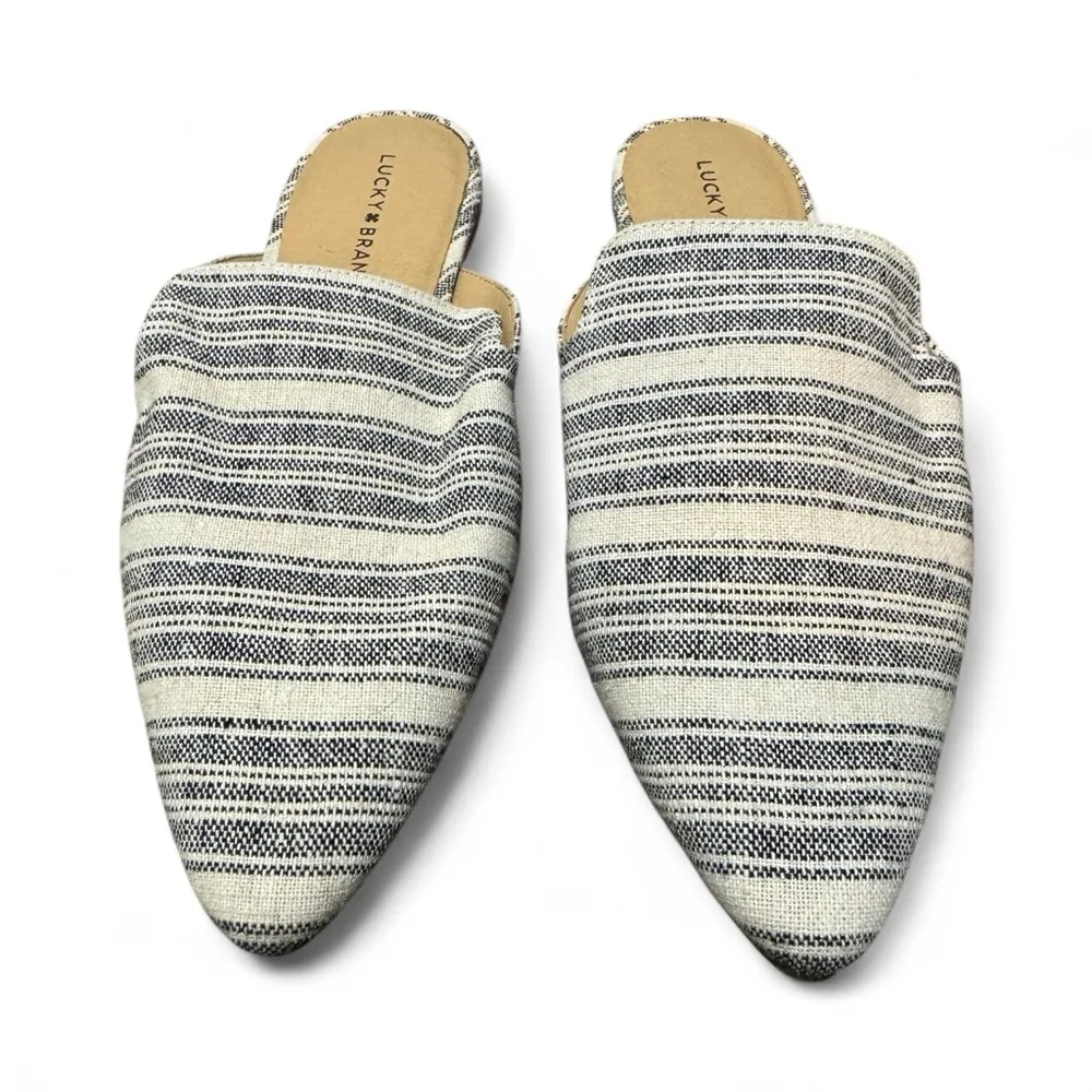 Lucky Brand Brynnuh Black and Cream Slip-On Shoes Size 11M Mules Slides Canvas - Image 2