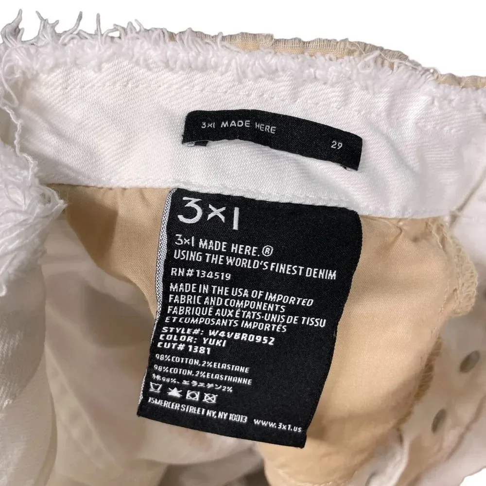 3x1 W4 Shelter Slim Jeans Raw Edge Split Hem Button Fly White Denim Size 29 - Image 10