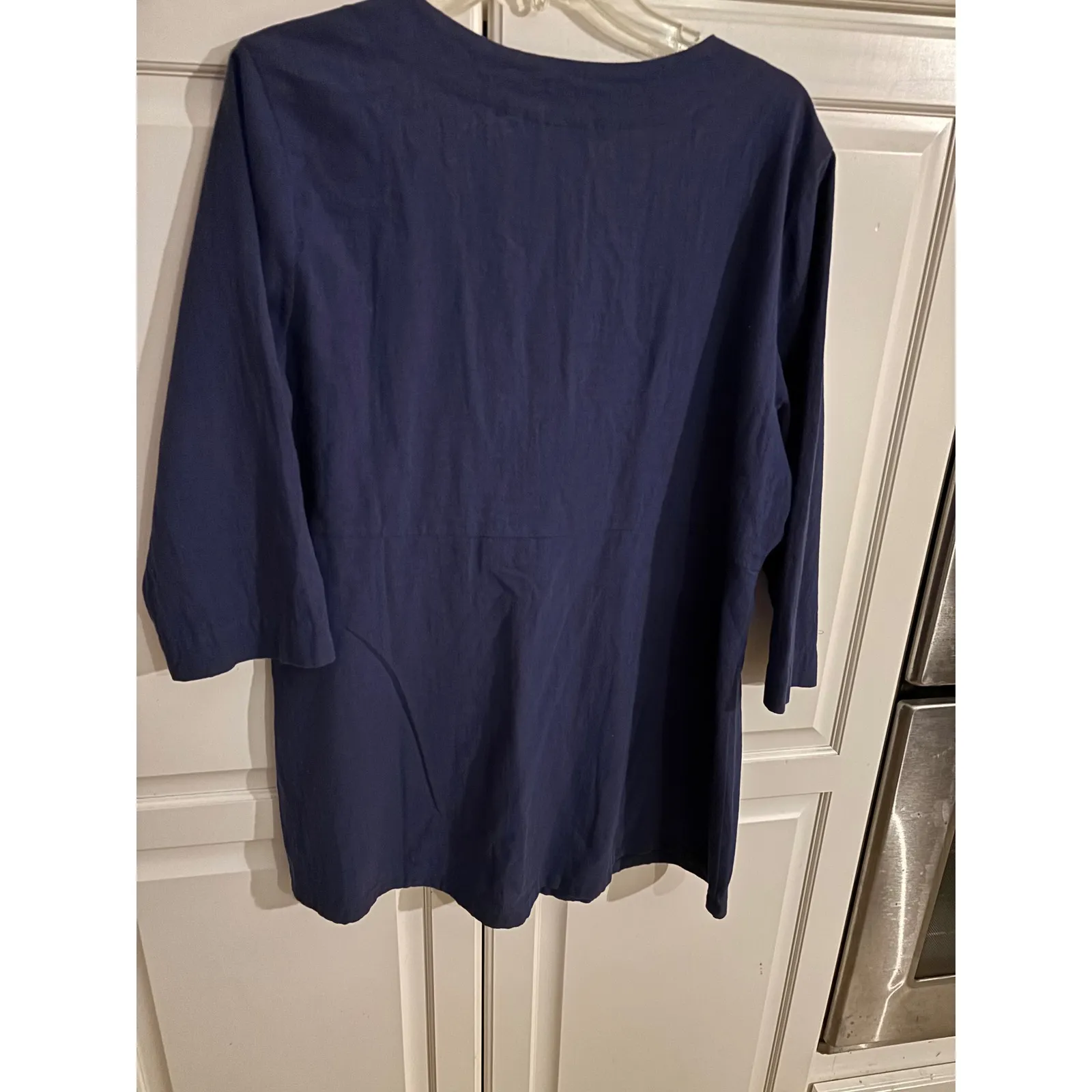 Soft Surroundings Navy Blue Textured Button Front Tunic Top Size L - Image 4