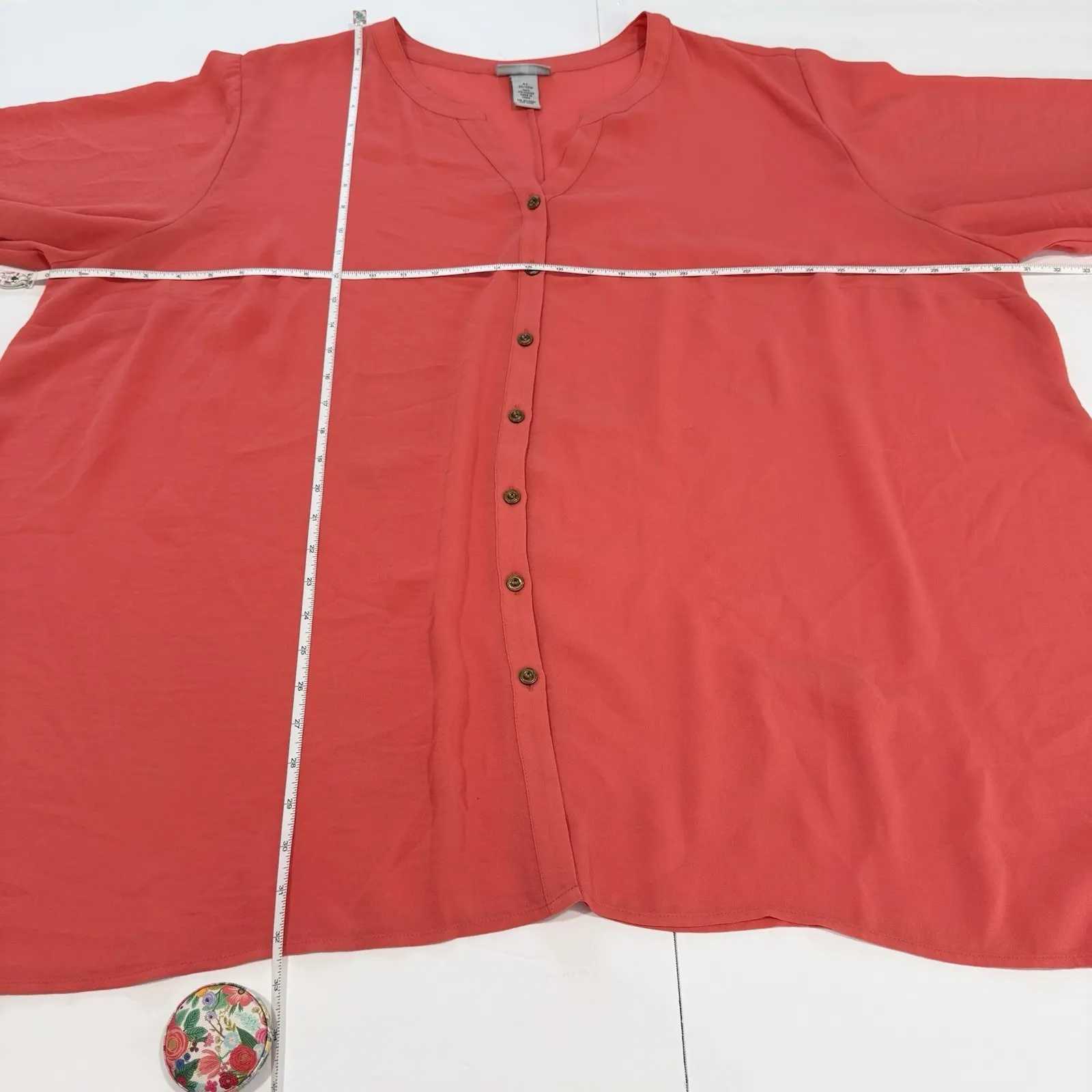 Catherines Coral Flare 3/4 Sleeve Button Chiffon Swing Top Size 4X - Image 7