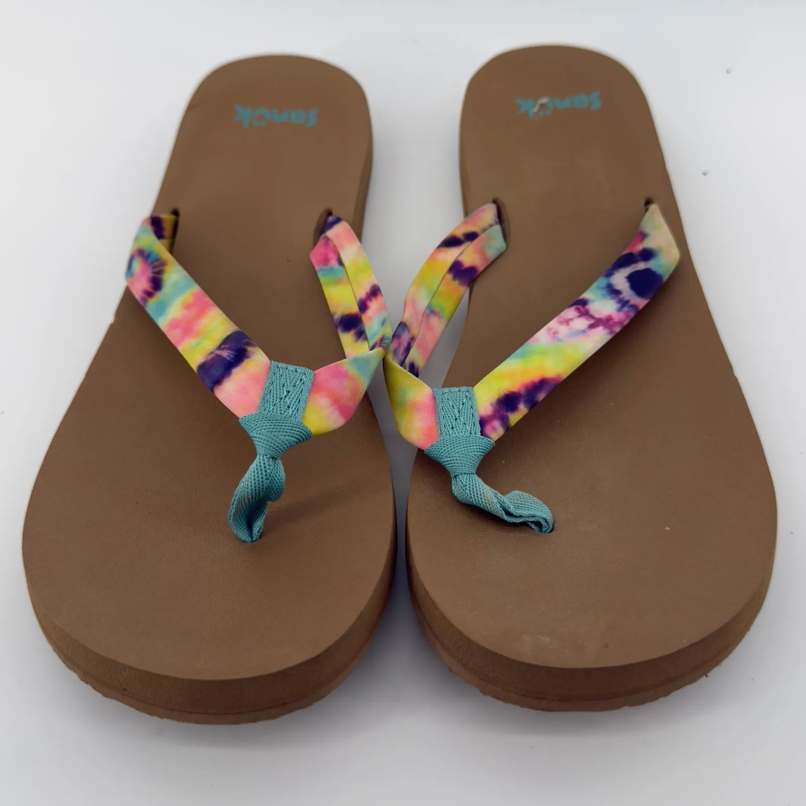 Sanuk Ashland Tie Dye Turquoise Flip Flops Women 11‎ Thong Sandals Summer Comfy - Image 2