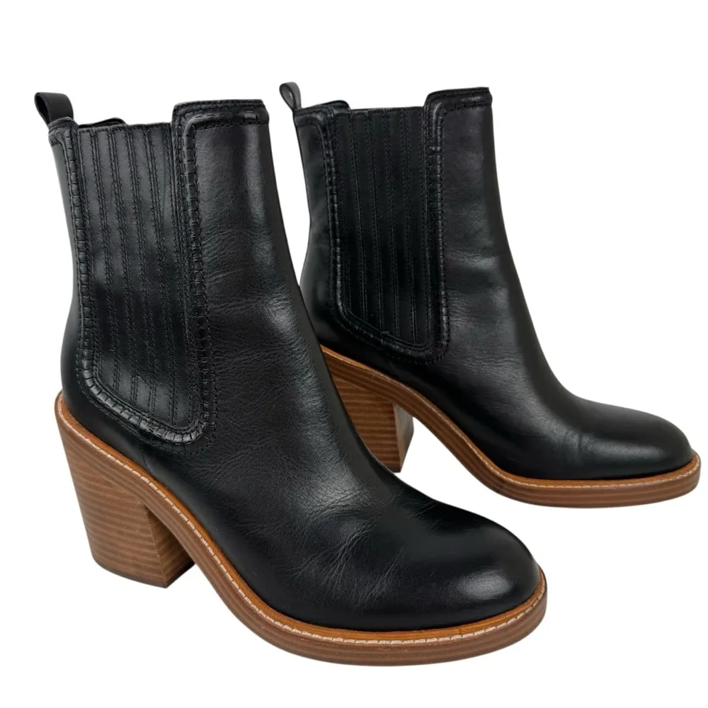 Marc Fisher Black Leather Halida Boots Shoes Heeled Ankle Booties SZ 8.5 Western - Image 5