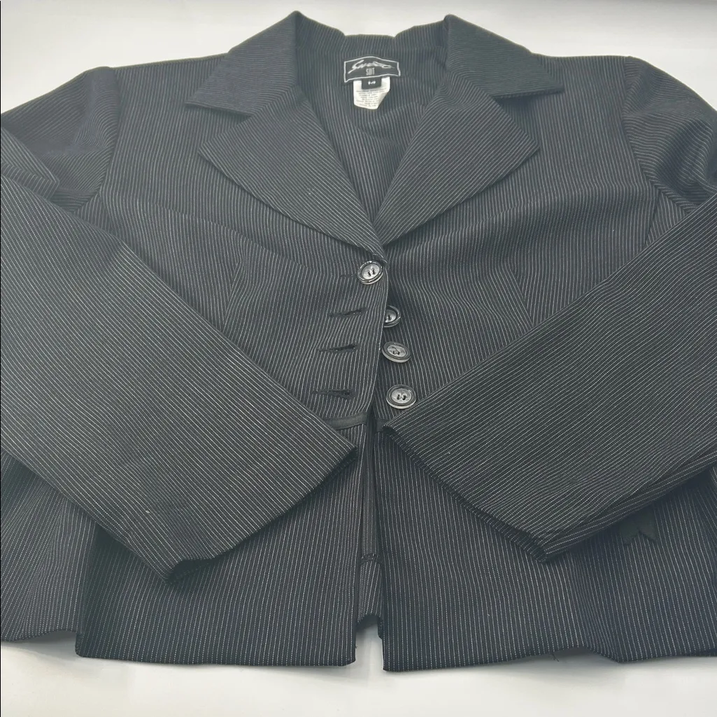 Black Pinstripe Women's Blazer Size 14 - Image 3