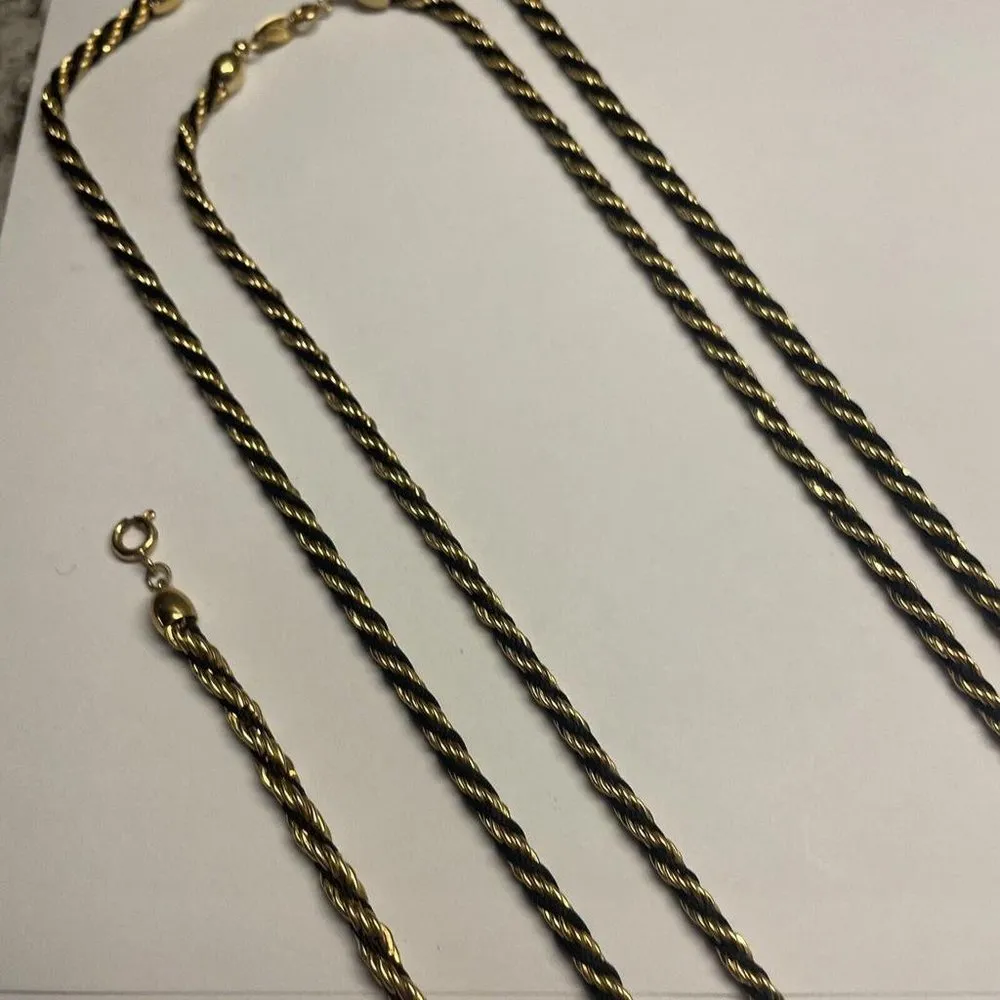 Signed Trifari Set Costume Jewelry 2 Necklaces & Bracelet Black Corded / Gold - Image 12