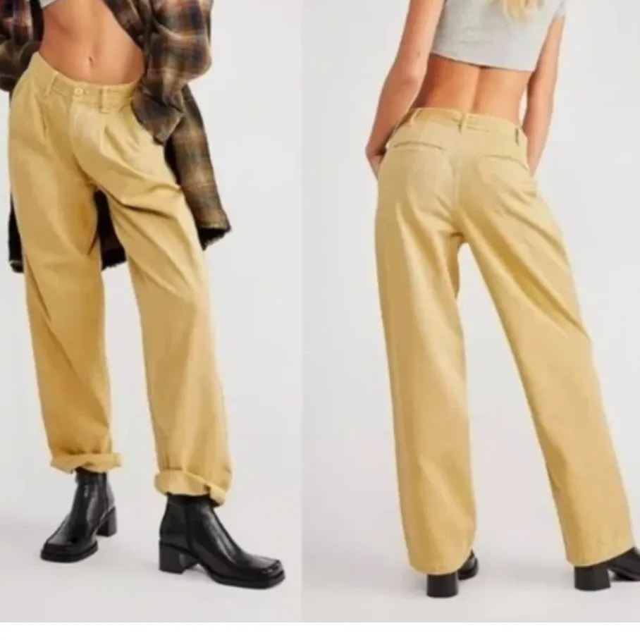 Free People Cya Later Skate Slouchy Pleats Copper Yellow Trouser Chino Pants - Image 2