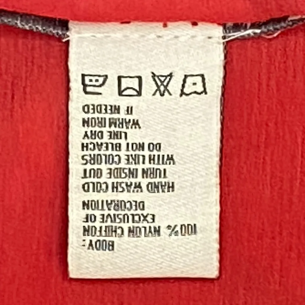 BEAUTIFUL American Rag Cie Embellished Sheer Chiffon Blouse Bright Coral, Size M - Image 8