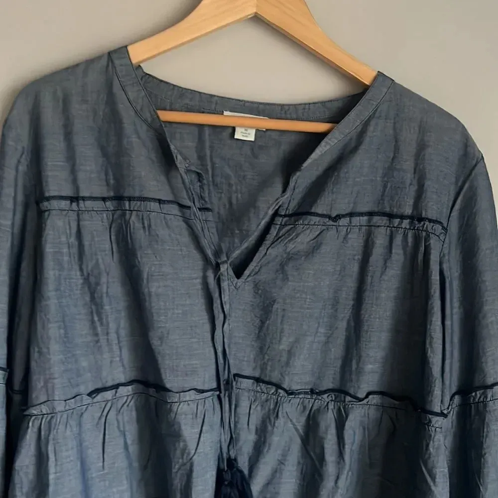 SUNDANCE CATALOG Sonora Tiered Blue Chambray Top - Image 5