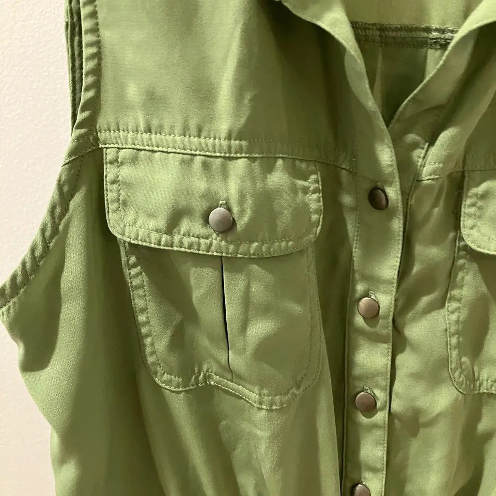 BeBop Olive Green Midi Dress with Button Front cargo drawstring - Image 3