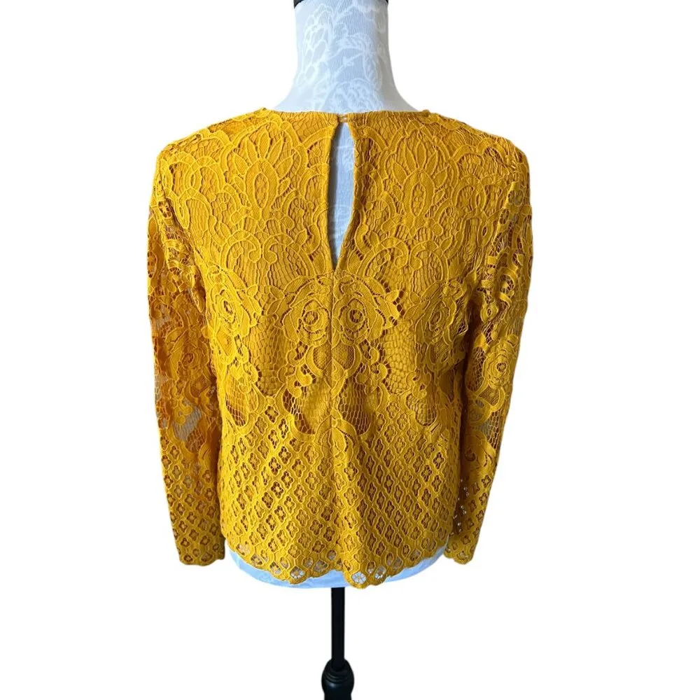 Moulinette Soeurs Womens Long Sleeve Lace Applique Top Shirt Yellow Gold Small - Image 3