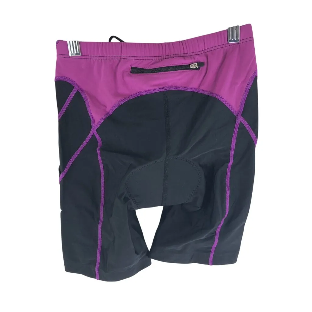 TYR Womens 8 Inch Tri Shorts Triathlon Padded Grippers Black Purple S - Image 2