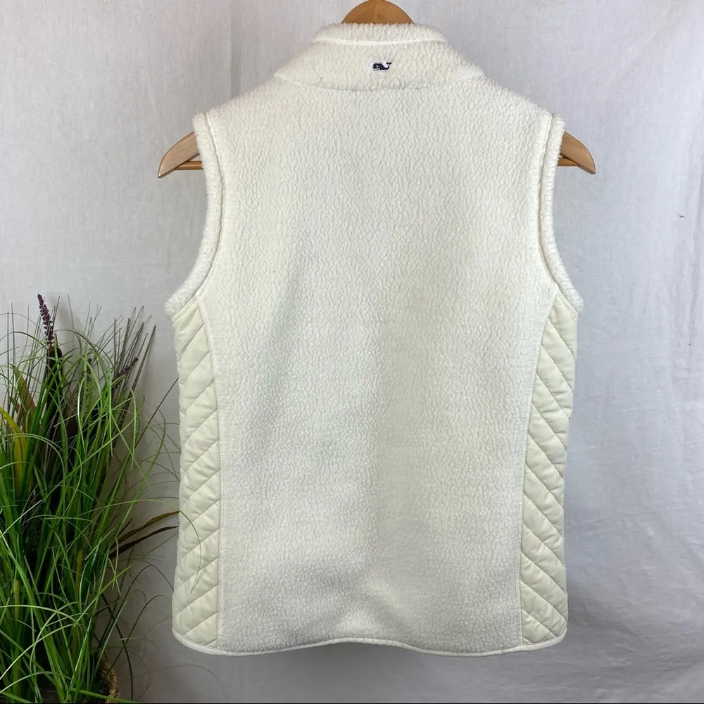 Vineyard Vines White Fleece Quilted Zip Up Sleeveless Vest M - Image 3