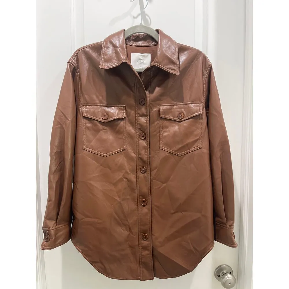 NWT Wilfred Aritzia Cognac The Ganna™ Shirt Jacket Vegan Leather Sz XS - Image 2