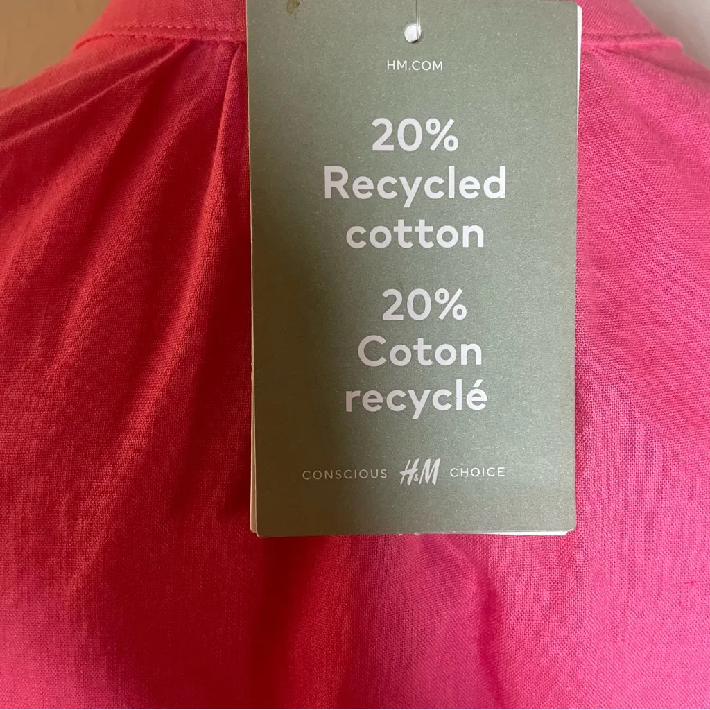 NWT‎ H&M Linen Blend Puff Sleeve Dress | Conscious Choice | Pink | XS - Image 7