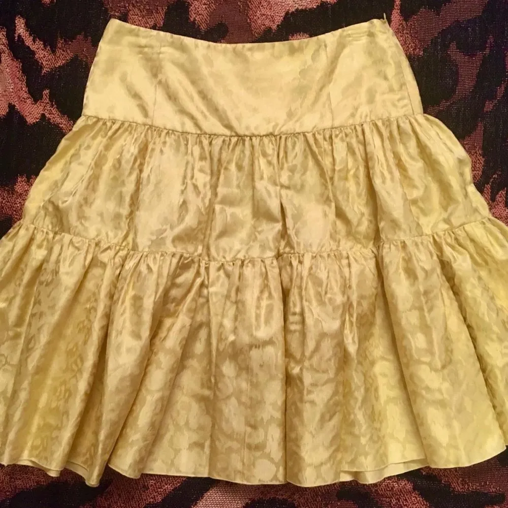 Vtg 90s Valentino tiered ruffle fairycore skirt silk leopard floral print yellow - Image 3