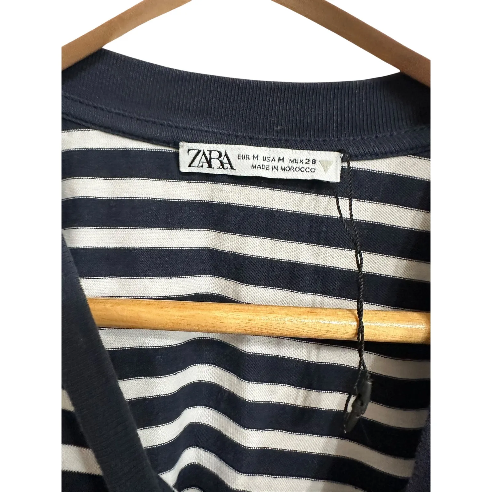 ZARA Striped TShirt Navy White Casual Oversized Crew Neck Short Sleeve Top M - Image 4